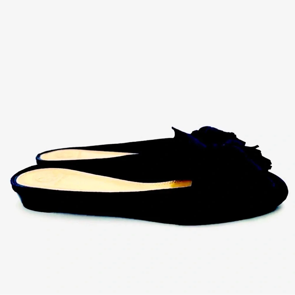 Tory Burch Salinas Tassel Mule Black Suede Slide Size 9